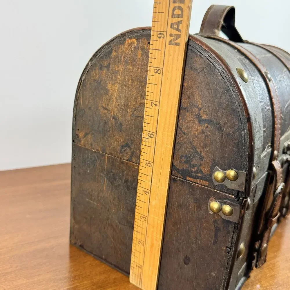 Wooden Pirate Treasure Chest Decorative Trunk with Unique Trim Belt Snaps